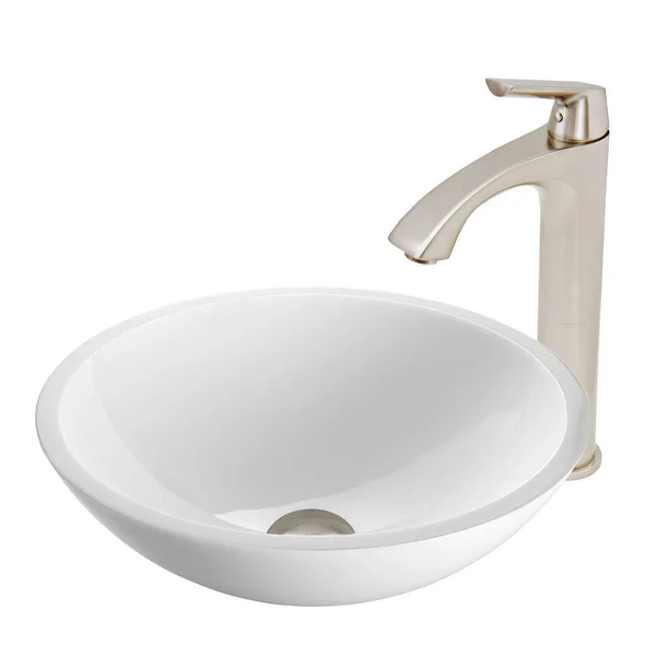 Vigo VGT451 Brushed Nickel Flat Edged White Phoenix Stone Vessel Sink and Linus Faucet Set