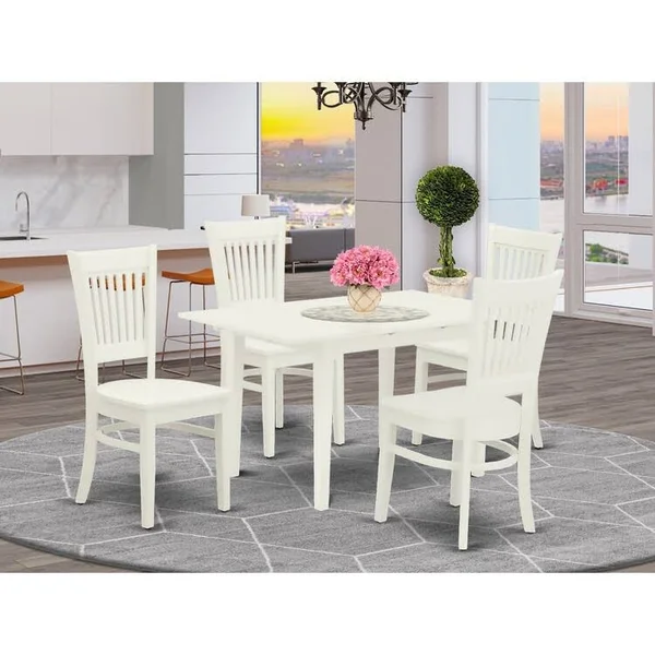 East West Furniture NFVA5-LWH-W 5-Piece Rectangular Dining Table Set4 Kitchen Chairs with Slatted Back and Wooden Seat and Butte