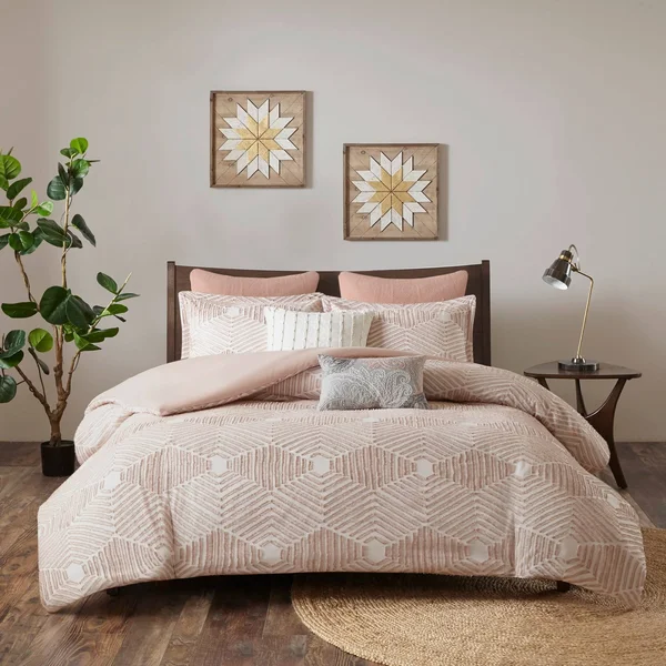 The Curated Nomad Latia Cotton Jacquard Comforter Set - Blush - King - Cal King