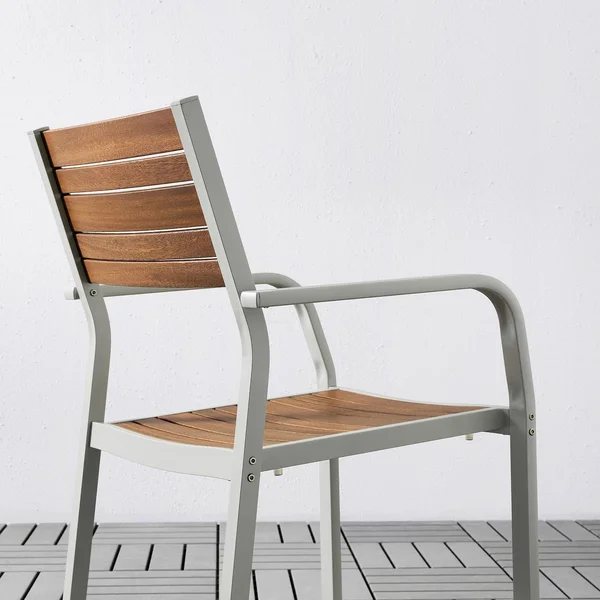 IKEA - SJ腖LAND Table and 4 Armchairs, Outdoor, SJ腖LAND Light brown/Kuddarna Light Blue, 61 3/8x35 3/8