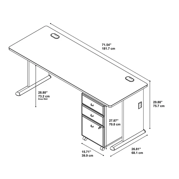 Bush Furniture Series A 72w Desk with Mobile File Cabinet