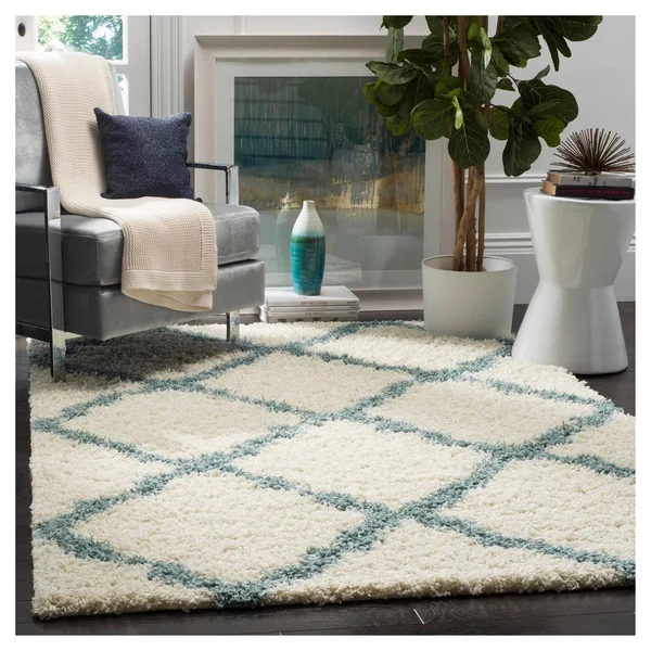 Safavieh Dallas Shag SGD257J 5&1x22 x 7&6x22 Ivory, Light Blue Area Rug