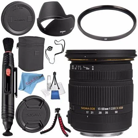 Sigma 17-50mm f/2.8 EX DC Os HSM Zoom Lens for Canon w/A{S-C Sensor + 77mm UV Filter + Lens Pen Cleaner + Fibercloth + Lens Capk