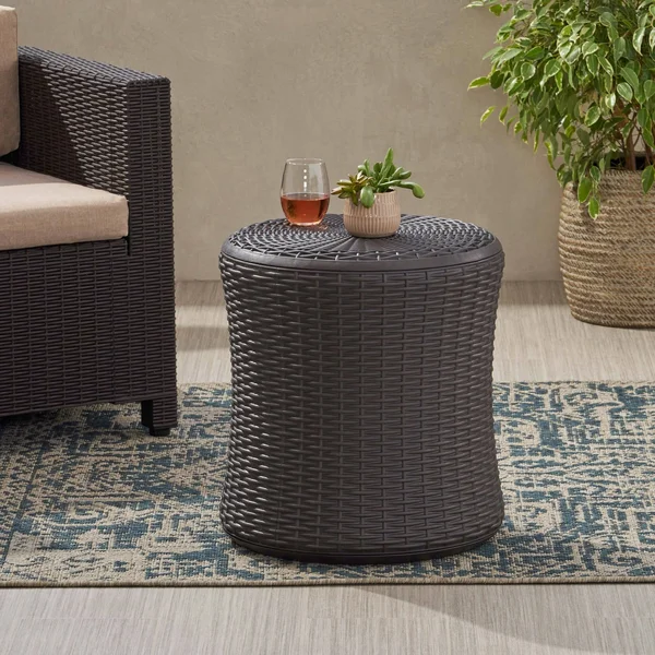 Iven Outdoor Faux Wicker Patio Table - Dark Brown