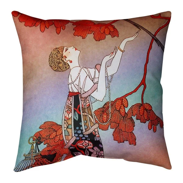 Porch & den George Barbier &Woman in Red& Throw Pillow - 20 x 20 - Red & Blue Ombre - Polyester