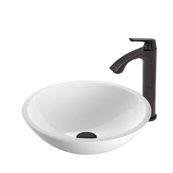Vigo VGT451 Brushed Nickel Flat Edged White Phoenix Stone Vessel Sink and Linus Faucet Set