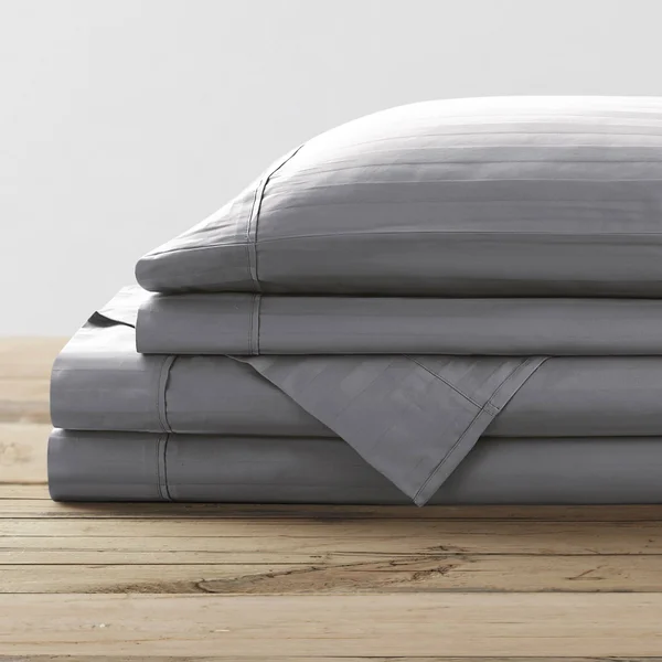 Brielle Home 100% Organic Cotton Dobby Stripe Sheet Set King, Blue