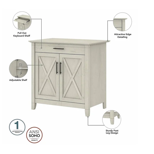 Bush Furniture Key West Secretary Desk with Storage and Desktop Organizers - Linen White Oak