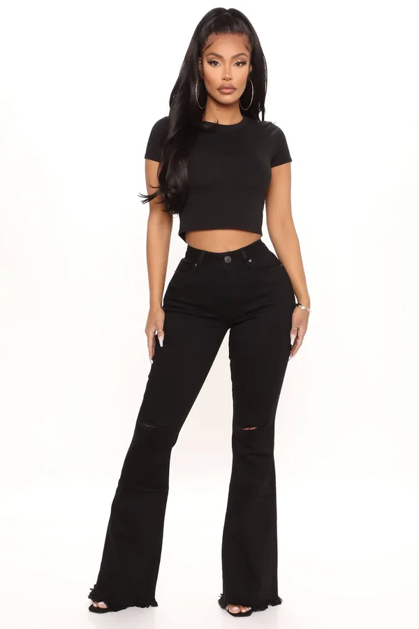 Womens Nothing But The Best Flare Jeans in Black Size 9 by Fashion Nova