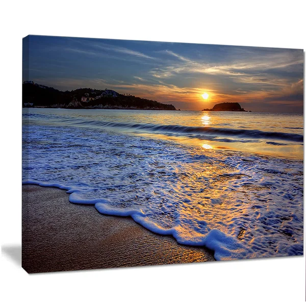 Designart PT14503-32-16 Calm Seashore with Blue Waves Art Print on Canvas, 32x16x22