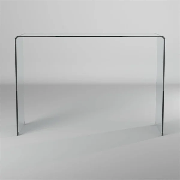 Pemberly Row Sleek and Simple 12mm Bent Glass Sofa Table in Clear