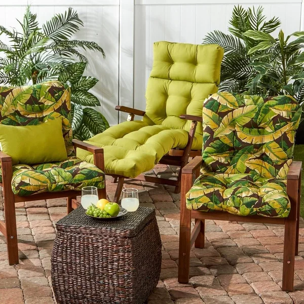 Greendale Home Fashions Outdoor Seat/Back Chair CUSHION - Palm Leaves White, 42 x 21 x 5 inches