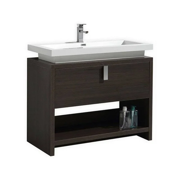 Moreno Bath L1000GO Levi 40 inch Free Standing Modern Bathroom Vanity with Cubby Hole and Acrylic Sink in Dark Gray Oak