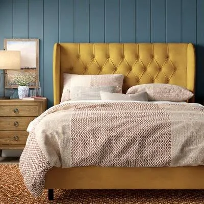 Alcantara Diamond Tufted Upholstered Standard Bed Willa Arlo Interiors Size: California King, Color: Velvet Canary