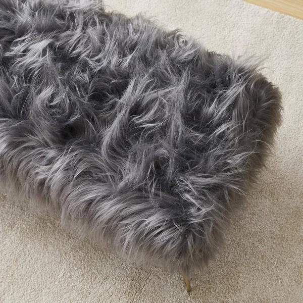 Silver Orchid Nilsson Contemporary Faux Fur Long Bench Ottoman - Grey