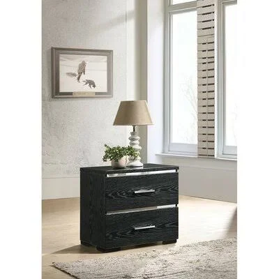 2-Drawer Wood Nightstand in Black Everly Quinn