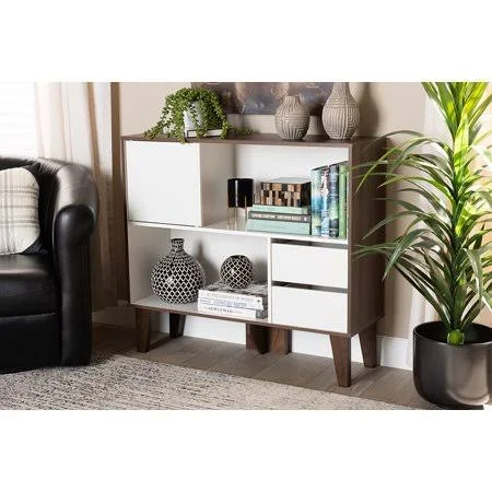 Skyline Decor Senja Modern and Contemporary Two-Tone White and Walnut Brown Finished Wood 2-Shelf Bookcase, Size: Small