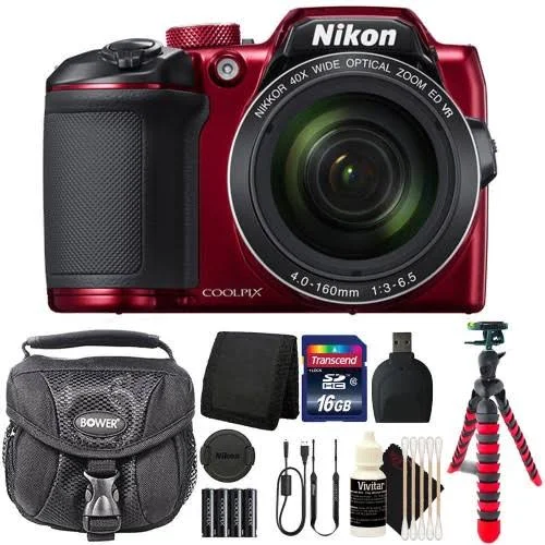 Nikon Coolpix B500 16MP Point and Shoot Digital Camera Red + 16GB Accessory Kit