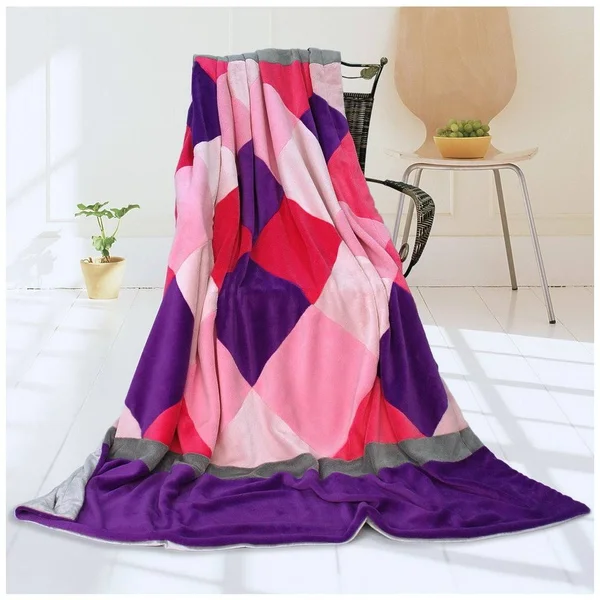 Plaids - Sweet Days Soft Coral Fleece Patchwork Throw Blanket (59 inch-78.7 inch) - Orange