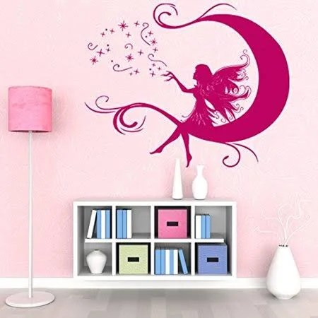 Moon Fairy Wall Decal - Wall Decal for Kids, Girls Room Sticker, Nursery Vinyl Wall Art, Kids Room Mural Decor - 2300 - 47in x 3