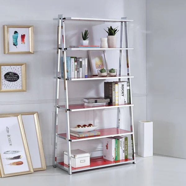 Acme Furniture Coleen Bookshelf, Red High Gloss & Chrome