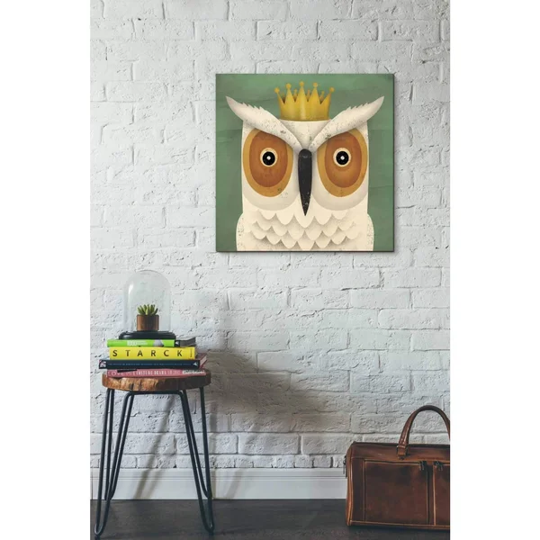 Epic Graffiti 'White Owl with Crown' by Ryan Fowler - Giclee Canvas Wall Art - 18 x 18