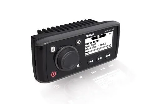 Fusion MS-RA55 Compact Marine AM/FM/BT Stereo with 1 Pair Wet Sounds Recon6-Xww-Rgb High Output 6.5x22 RGB Lighting Marine Coaxi