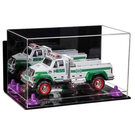 Versatile Acrylic Display Case - Medium Rectangle Box with Mirror - Wall Mount, Purple Risers and Clear Base 14 inch x 8 inch x 8