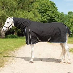 SmartPak Ultimate Combo Neck Turnout Blanket - 75 - Medium (220g) - Black w/ Grey Trim & Royal Piping