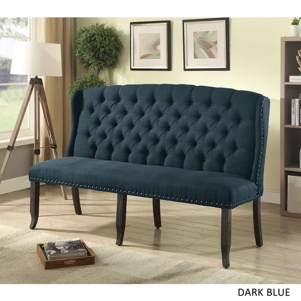 Furniture of America Linen Upholstered Loveseat - Dark Blue