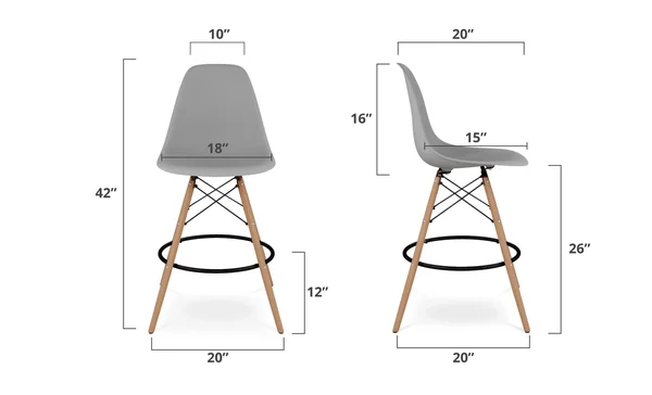 Modholic Eiffel 28x22 Counter Height Stool - Gray