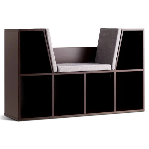 Costway 6-Cubby Kid Storage Bookcase Cushioned Reading Nook-Brown