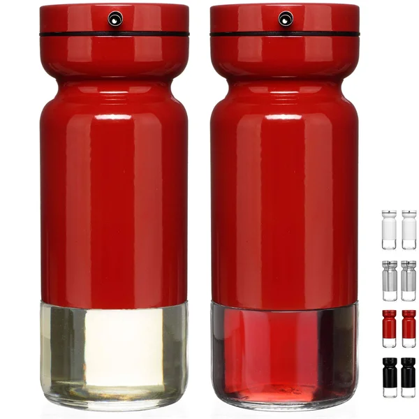 CHEFVANTAGE Olive Oil and Vinegar Cruet Dispenser Set with Elegant Glass Bottle and Drip Free Design - Red