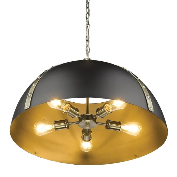 Golden Lighting 5 Light Pendant Matte White Shade Pewter Finish
