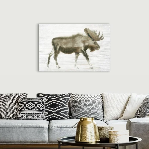 Dark Moose on Wood Crop - Canvas Wall Art, 48x32, Great Big Canvas