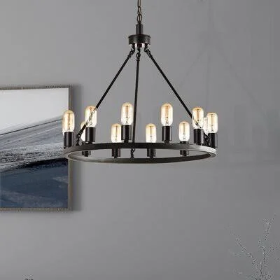 Gusman 12 - Light Unique Wagon Wheel Chandelier with Wrought Iron Accents Gracie Oaks Finish: Black