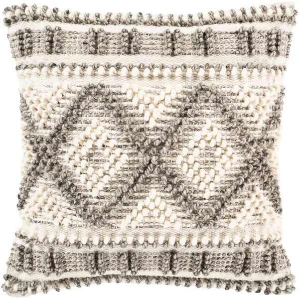 The Curated Nomad Taber Boho Patterned Wool 18-inch Pillow with Down or Poly Fill - Polyester