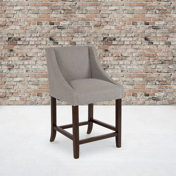Flash Furniture 2 Pk. Carmel Series 24x22 High Transitional Walnut Counter Height Stool with Accent Nail TRIM - Light Gray Fabric