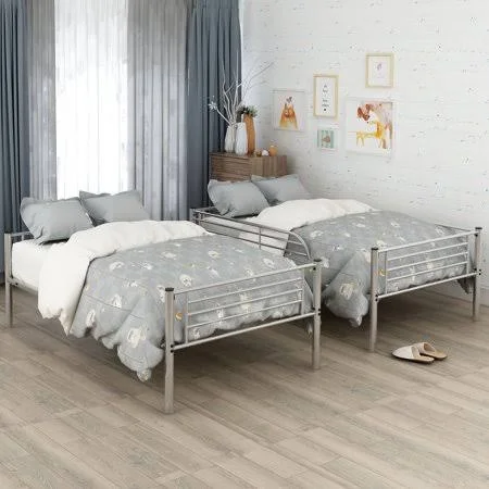 Merax Twin Over Twin Metal Bunk Bed - Multiple Colors, Silver