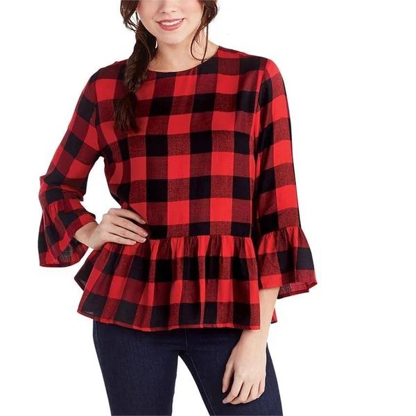 Mud Pie Flora Flounce Top in Red Buffalo Check