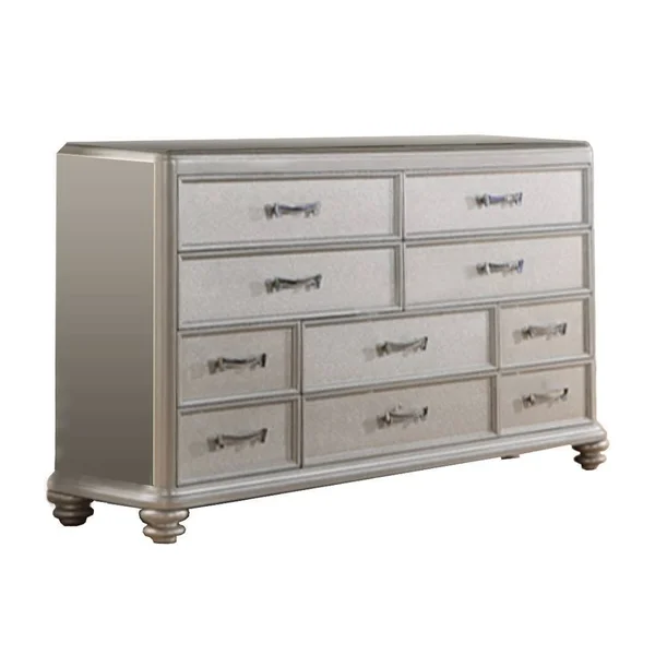 Benzara - 10 Drawers Wooden Dresser in Silver
