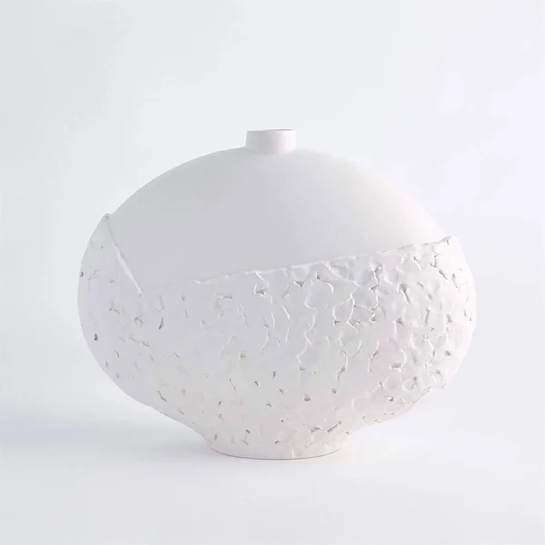 Global Views Asymmetrical Stipple Vase Matte White Large