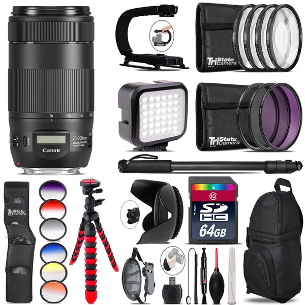 Canon EF 70-300mm Is II USM Lens - Video Kit + Color Filter - 64GB Accessory Kit CANEF70300IIKI3