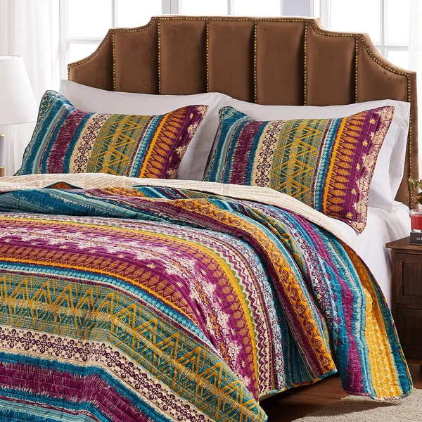 Greenland Home Fashions Southwest All-Cotton Pillow Sham Set - Latte - King 20x36-inch
