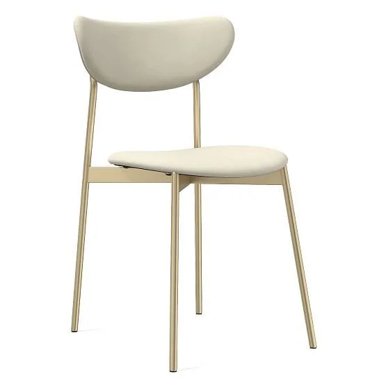 Modern Petal Fully Upholstered Dining Chair, Vegan Leather, Snow, Light Bronze