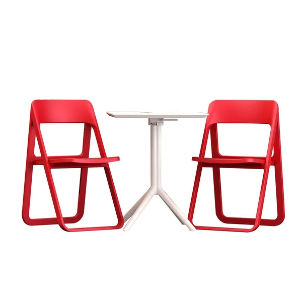 Siesta Dream Folding Outdoor Bistro Set with White Table and 2 Red Chairs