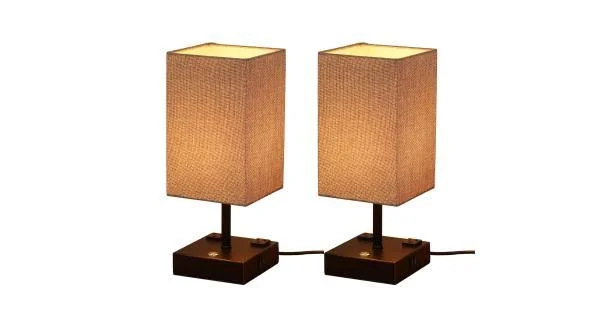 Offex 15x22 Black Desk Lamp with Charging Outlet and USB Port Fabric Shade (Set of 2)