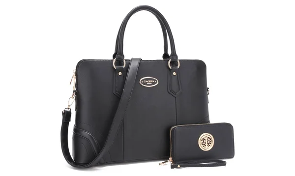 Dasein Slim Briefcase Handbag with Matching Wallet Black
