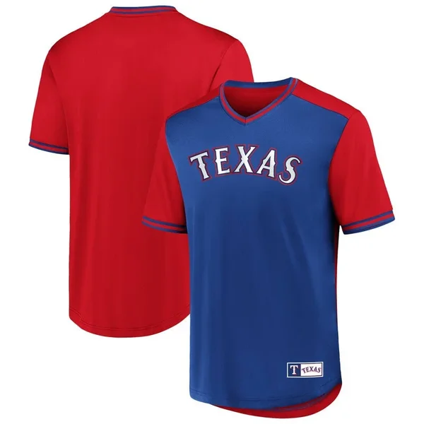 Fanatics Branded Texas Rangers Royal/Red Iconic Walk Off V-Neck Jersey T-Shirt Size: Extra Large