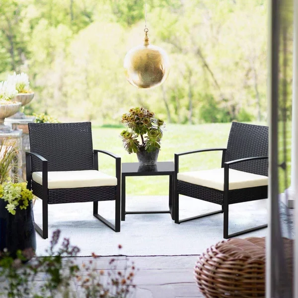 Homall 3 Pieces Patio Set Outdoor Wicker Patio Furniture Sets Modern Bistro Set Rattan Chair Conversation Sets - White